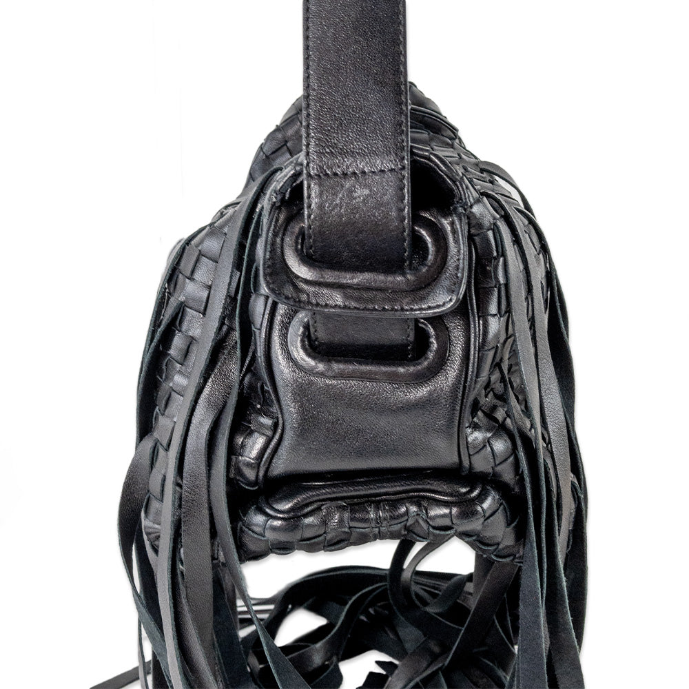 Bottega Veneta Black Woven Fringe Shoulder Bag