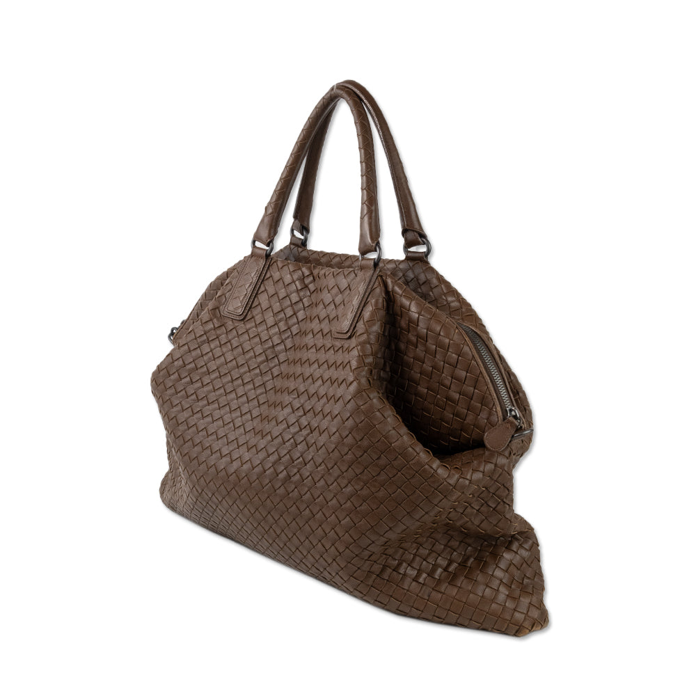 Bottega Veneta Brown Leather Intrecciato Maxi Top Handle