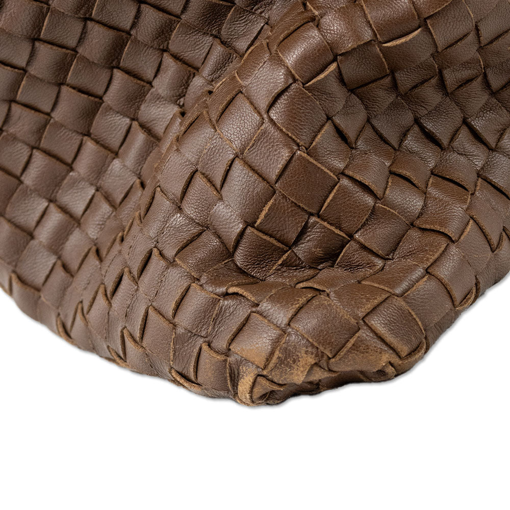 Bottega Veneta Brown Leather Intrecciato Maxi Top Handle