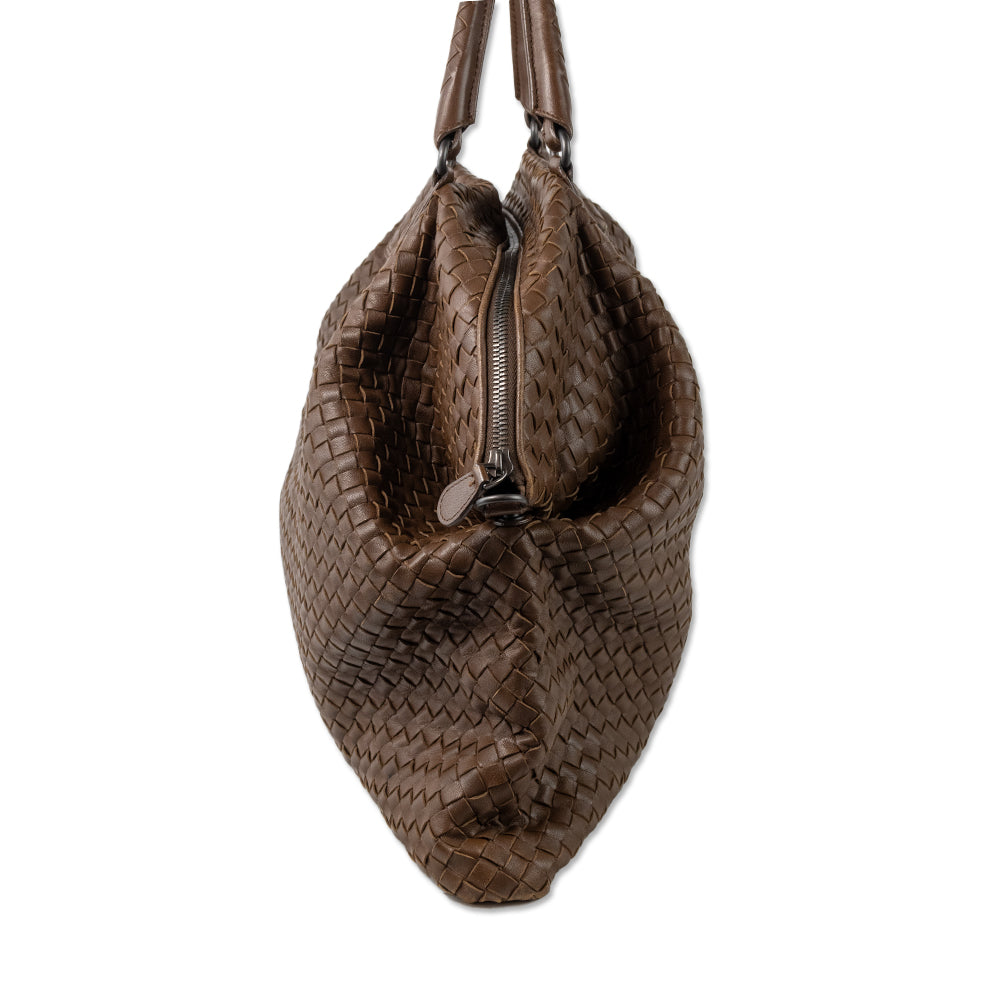 Bottega Veneta Brown Leather Intrecciato Maxi Top Handle