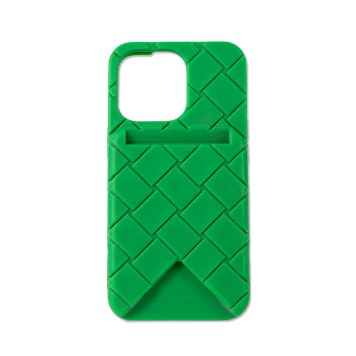 Bottega Veneta Green Rubber Intrecciato Weave iPhone 13 Pro Wallet Case