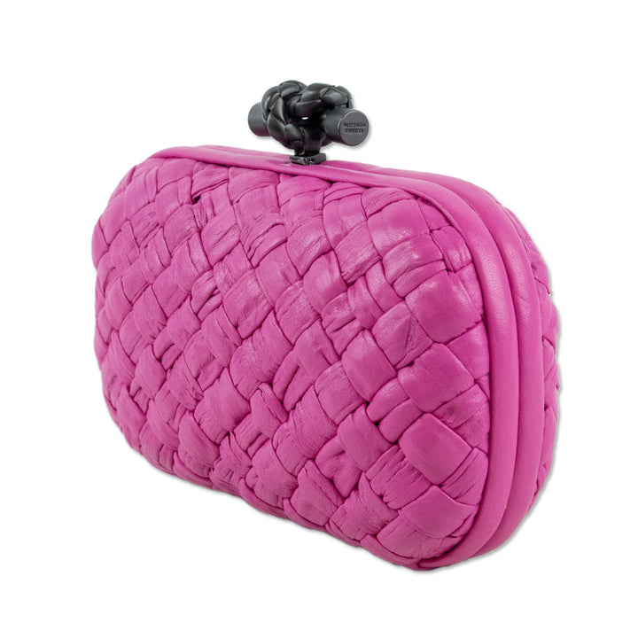 Bottega Veneta Hot Pink Knot Pleated Leather Frame Clutch