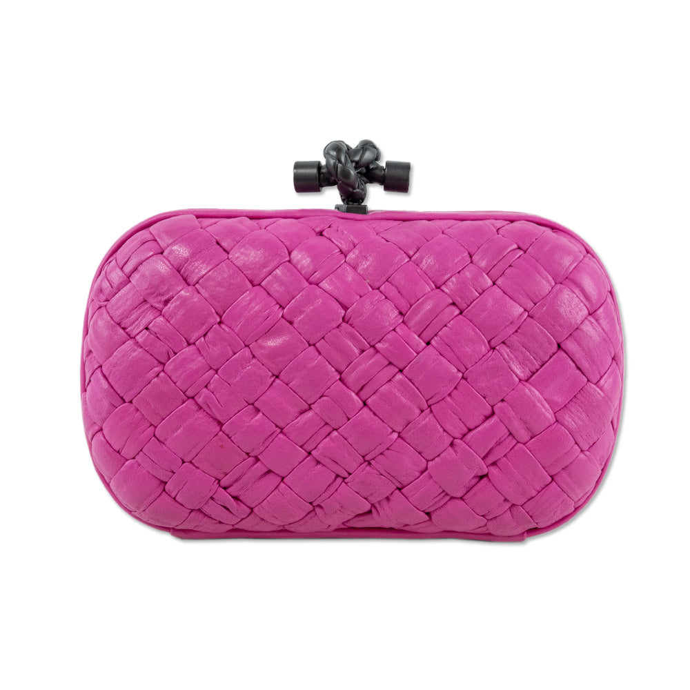 Bottega Veneta Hot Pink Knot Pleated Leather Frame Clutch