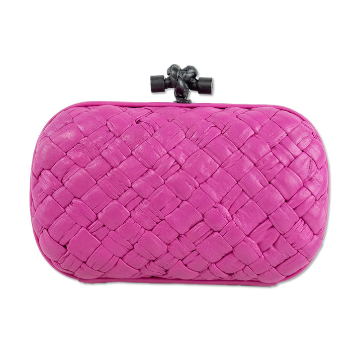 Bottega Veneta Hot Pink Knot Pleated Leather Frame Clutch