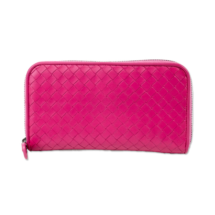 Bottega Veneta Pink Leather Intrecciato Weave Continental Wallet