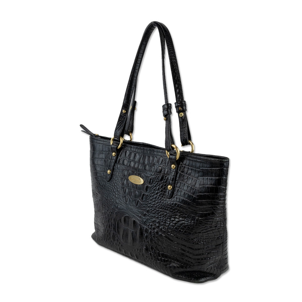 Brahmin Black Embossed Leather Tote