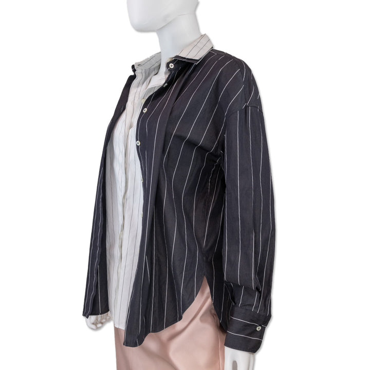 Brunello Cucinelli Black Pinstripe Double Collar Button-Up