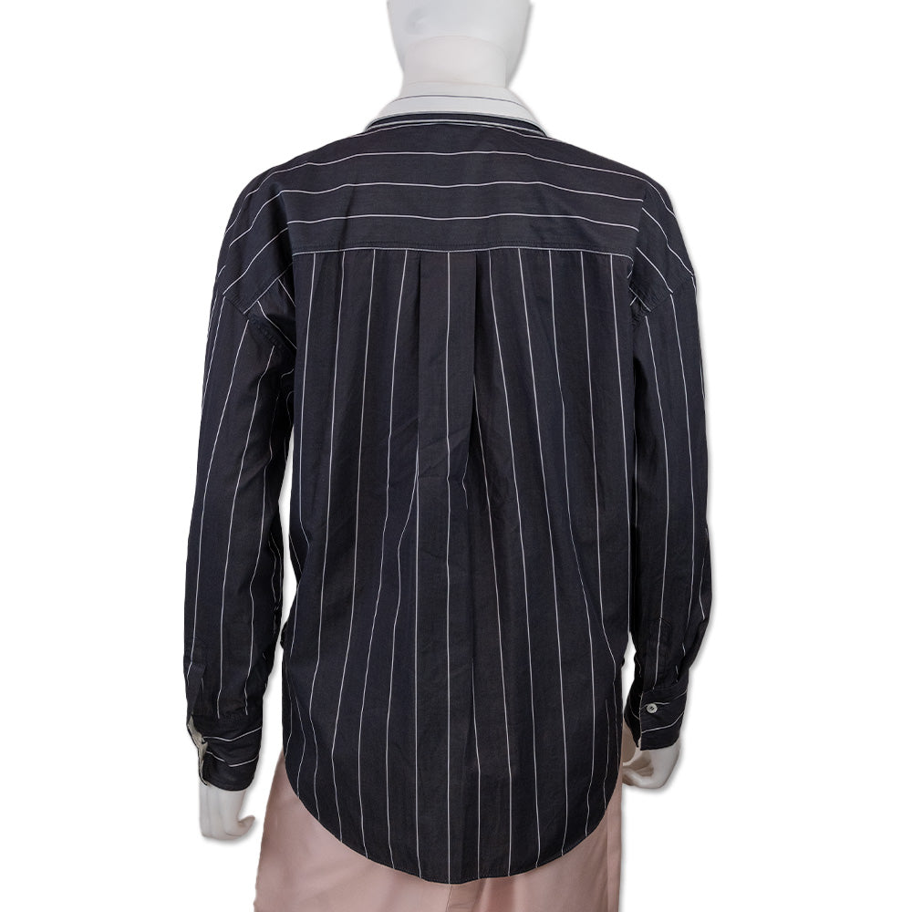 Brunello Cucinelli Black Pinstripe Double Collar Button-Up