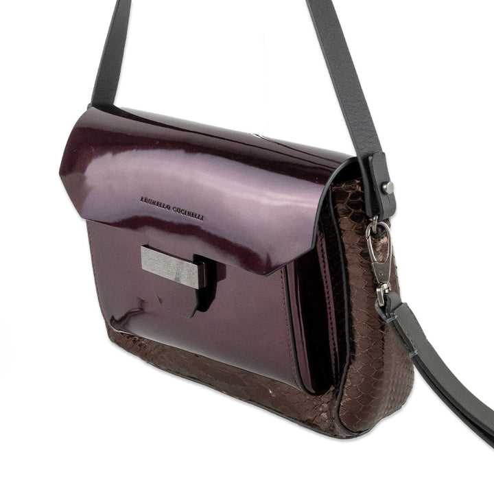 Brunello Cucinelli Burgundy Python Trim Crossbody