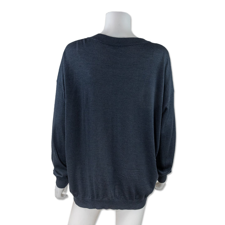 Brunello Cucinelli Cashmere Navy Blue V- Neck Sweater