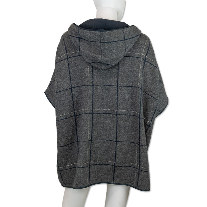 Brunello Cucinelli Grey Plaid Cashmere Knit Hooded Jacket