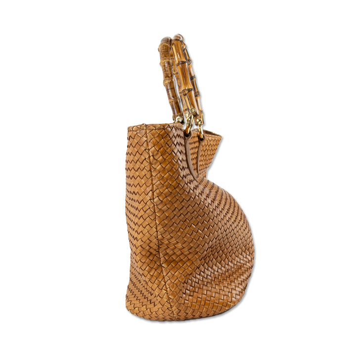 Bruno Cerere Woven Leather Tote with Bamboo Top Handle