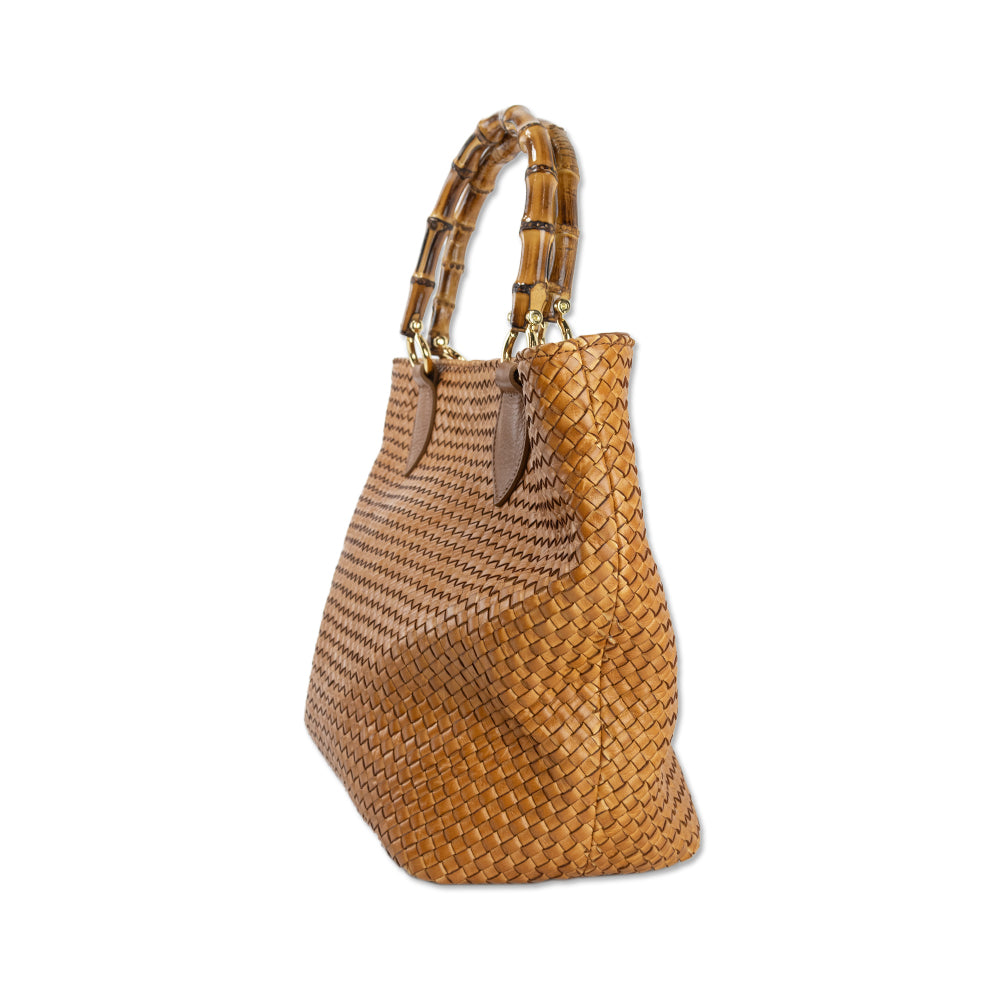 Bruno Cerere Woven Leather Tote with Bamboo Top Handle