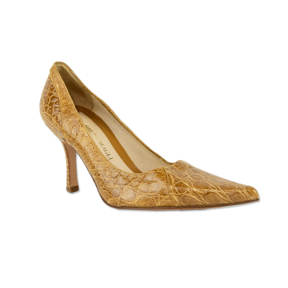 Bruno Magli Tan Genuine Crocodile Leather Pumps