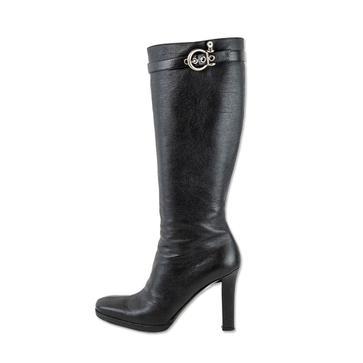 Burberry Black Leather Knee High Boots