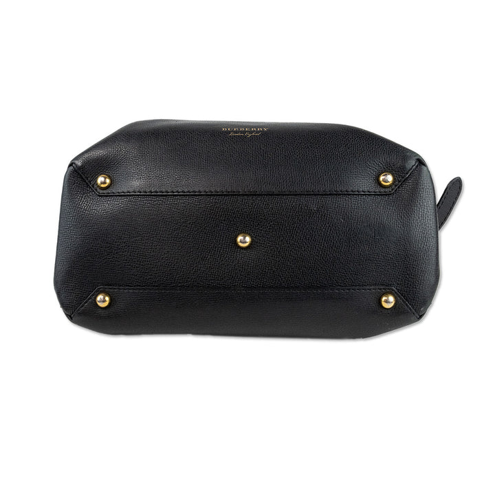 Burberry Black Leather Top Handle with Nova Check Canvas Sides