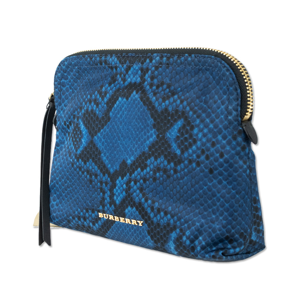 Burberry Blue Snake Skin Printed Nylon Large Pouch