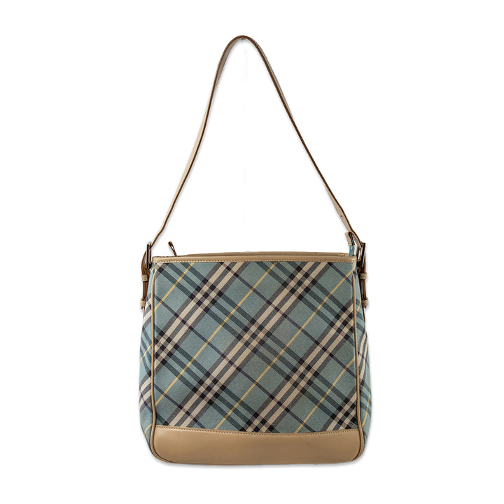 Burberry Blue and Tan Nova Check Shoulder Bag with Leather Trim