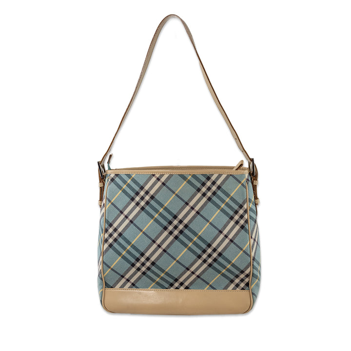 Burberry Blue and Tan Nova Check Shoulder Bag with Leather Trim