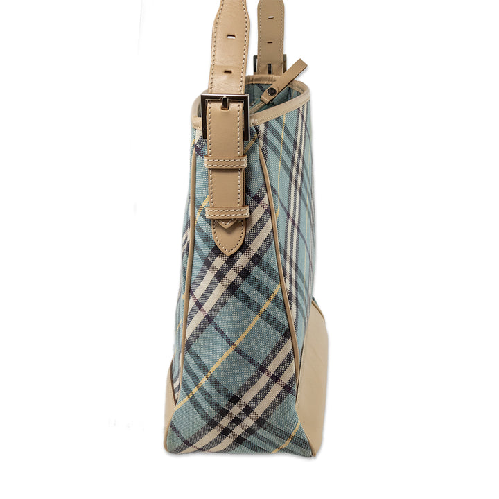 Burberry Blue and Tan Nova Check Shoulder Bag with Leather Trim