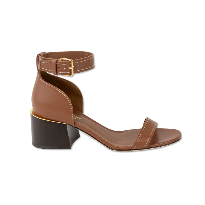 Burberry Brown Leather Block Heel Sandals