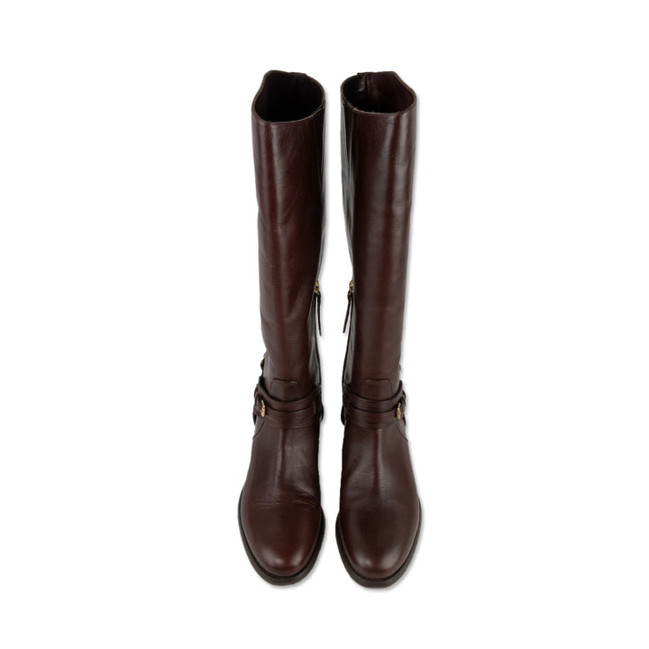 Burberry Brown Leather Below the Knee Riding Boots