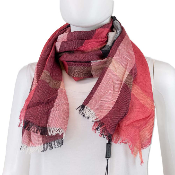 Burberry Half Mega Bright Rose Check Silk Cashmere Scarf