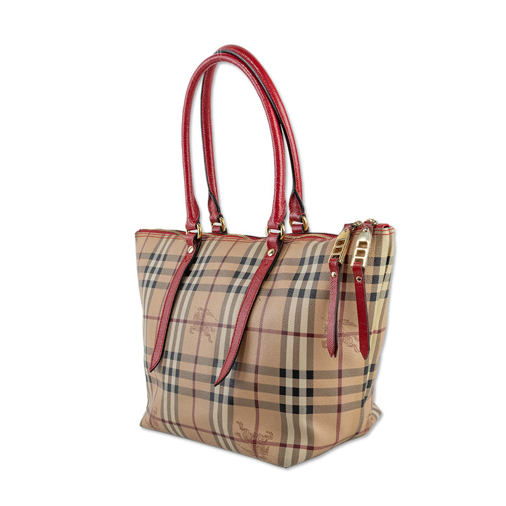 Burberry Haymarket Check Coated Canvas Red Leather Salisbury Tote