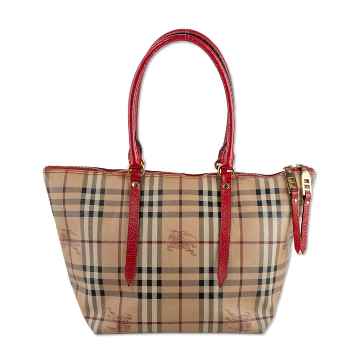 Burberry Haymarket Check Coated Canvas Red Leather Salisbury Tote