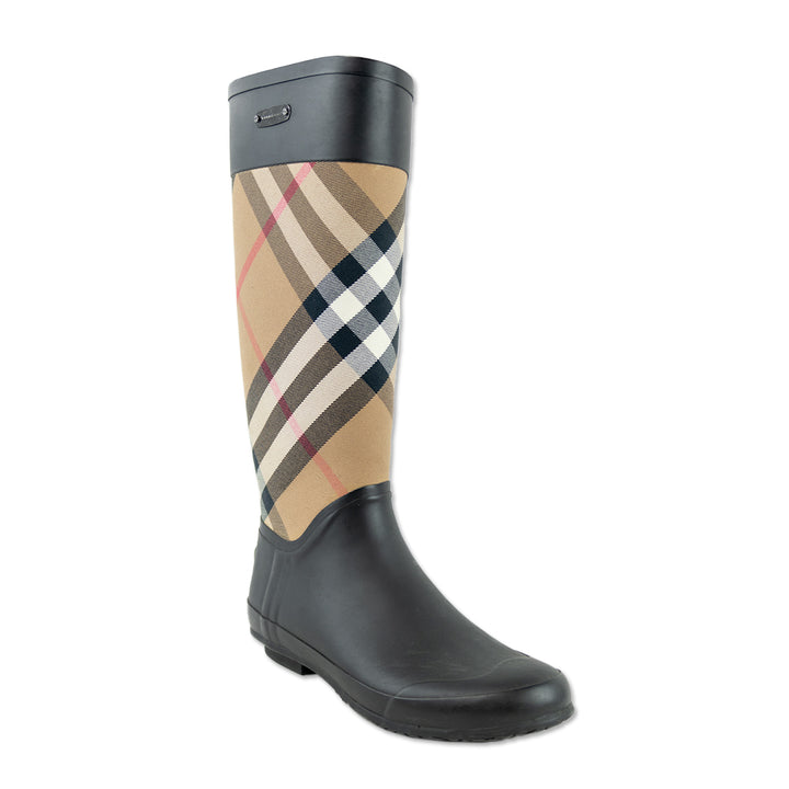 Burberry House Check Canvas Black Rubber Clemence Rain Boot