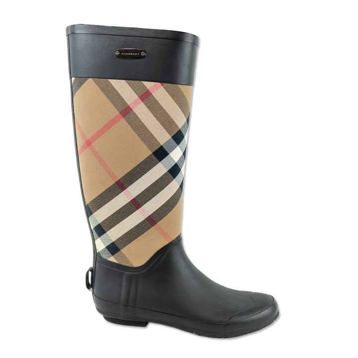 Burberry House Check Canvas Black Rubber Clemence Rain Boot