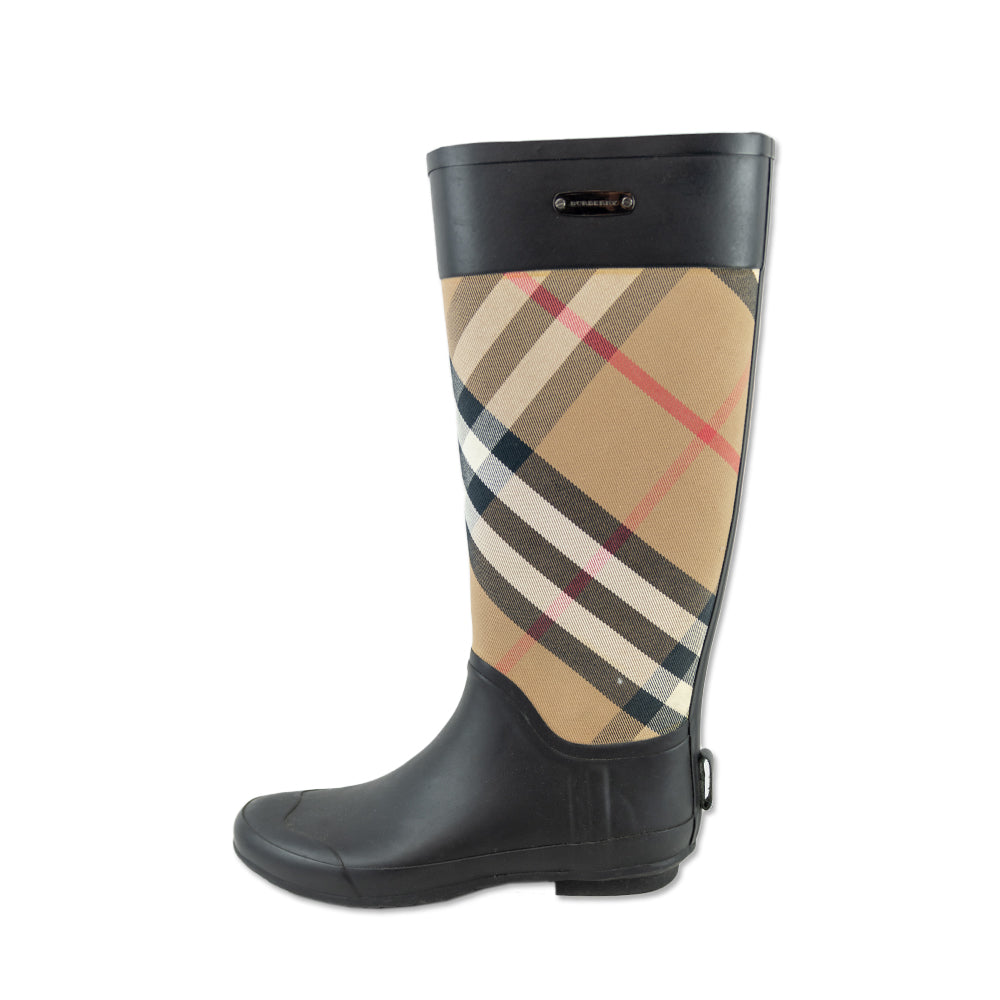 Burberry House Check Canvas Black Rubber Clemence Rain Boot