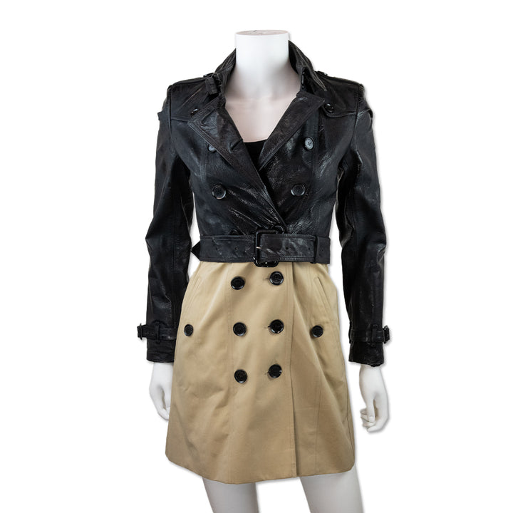 Burberry Leather Upper Color Block Trench Coat