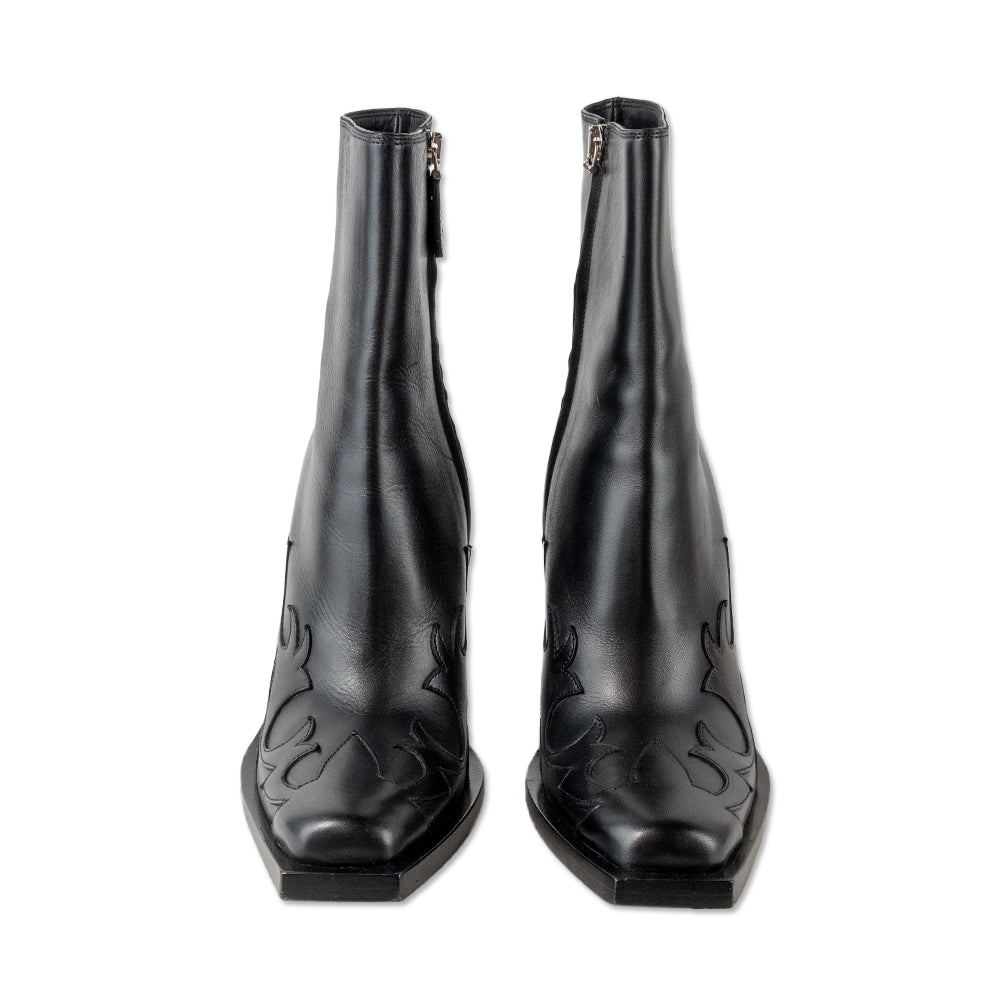 Burberry Square Toe Black Leather Cowboy Boots