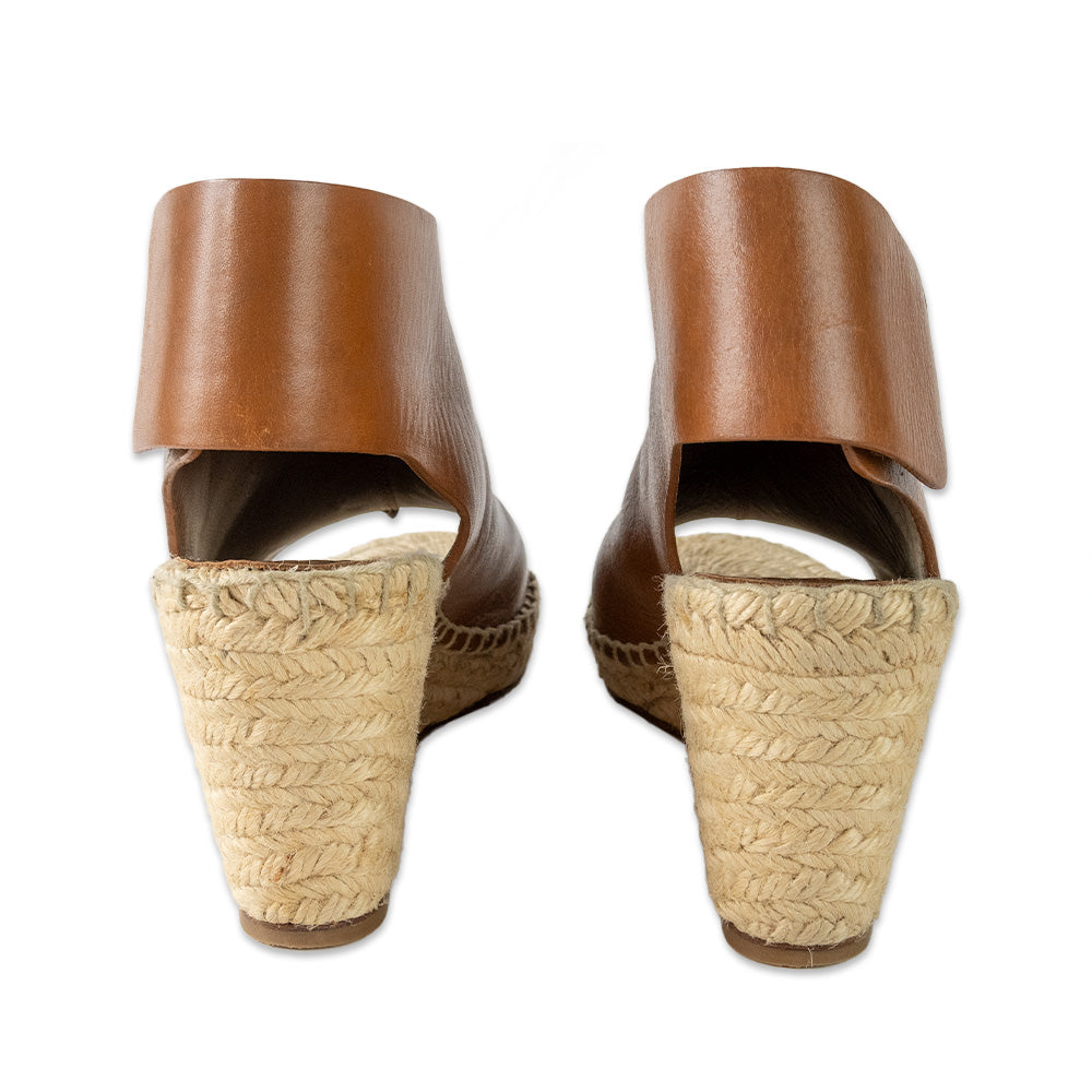 Celine Leather Open Toe Wedge Espadrilles