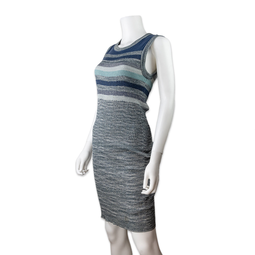 Chanel Blue and Gray Stripped Knit Midi Dress