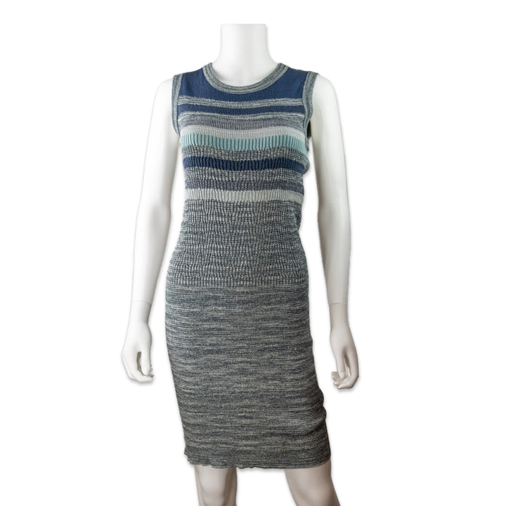 Chanel Blue and Gray Stripped Knit Midi Dress