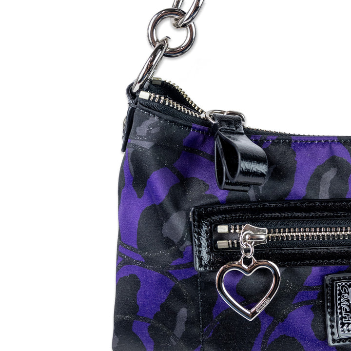 Coach Purple and Black Floral Printed Shoulder Bag