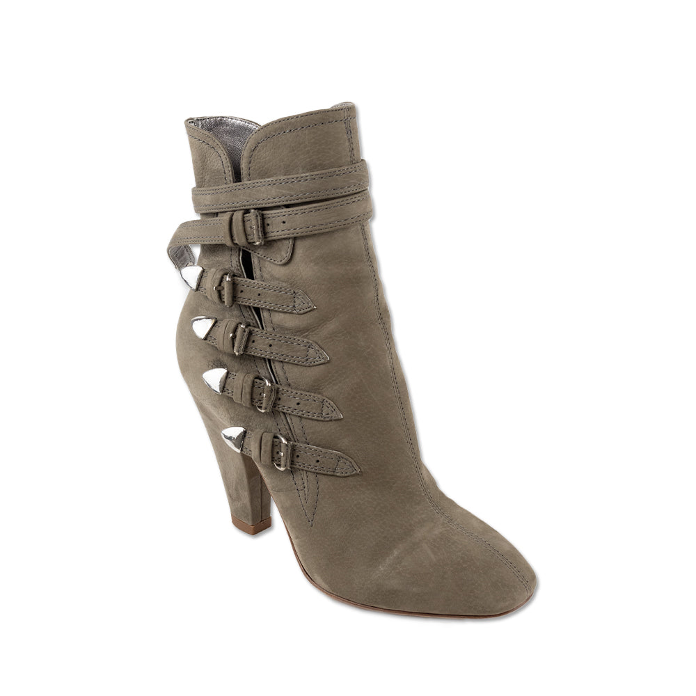 Camilla Skovgaard Multi Buckle Gray Leather Heeled Ankle Boot