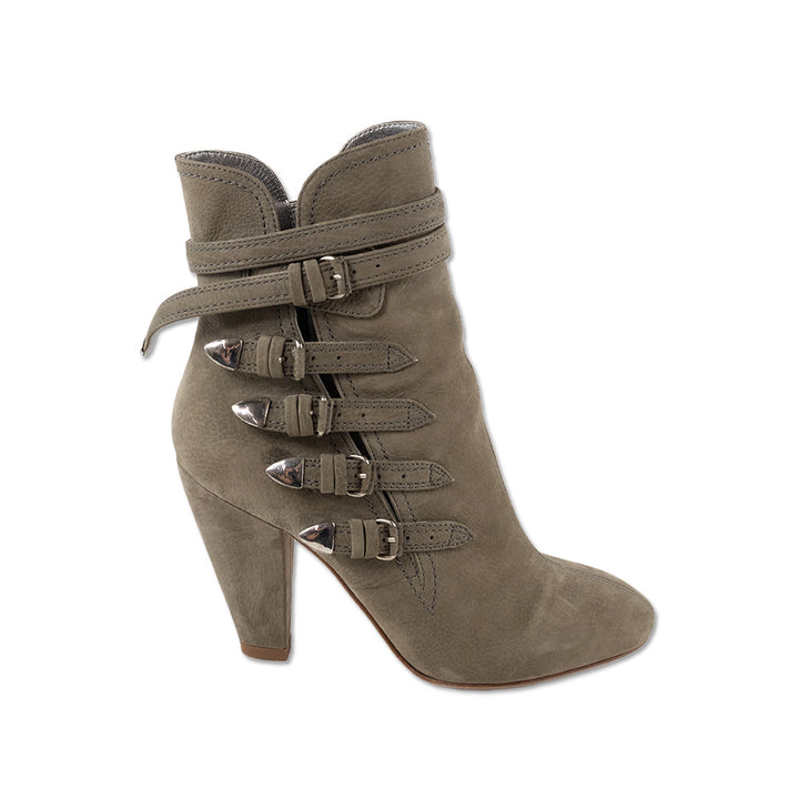 Camilla Skovgaard Multi Buckle Gray Leather Heeled Ankle Boot