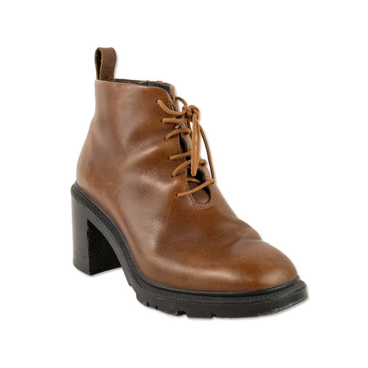 Camper Brown Leather Lace Up Heeled Ankle Boots