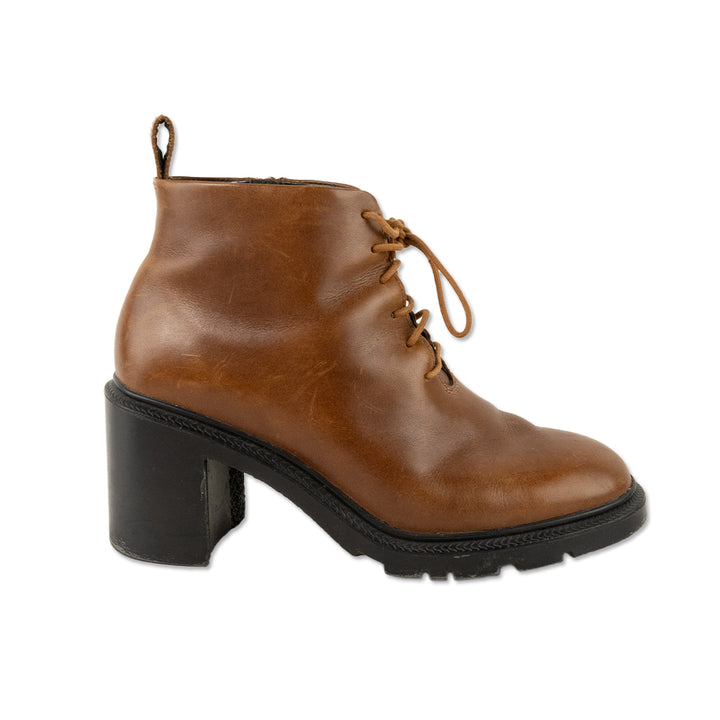 Camper Brown Leather Lace Up Heeled Ankle Boots