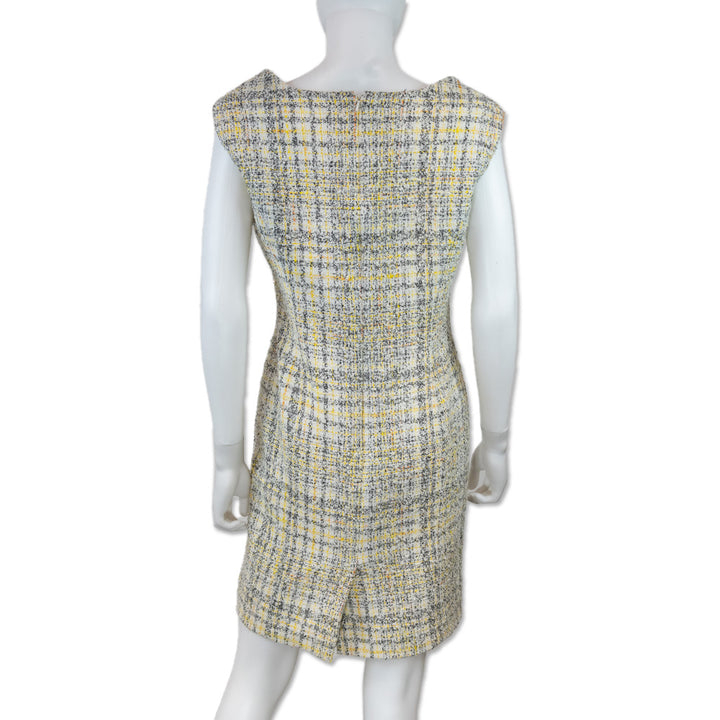 Carolina Herrera Yellow Tweed Cap-Sleeve Midi Dress