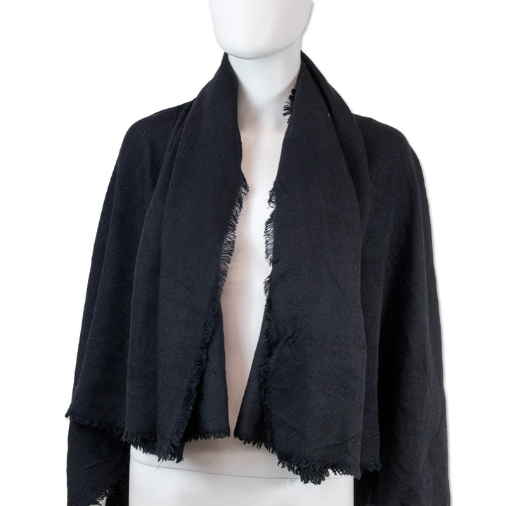 Cartier Black Jacquard Silk Wool Blend Fringe Scarf