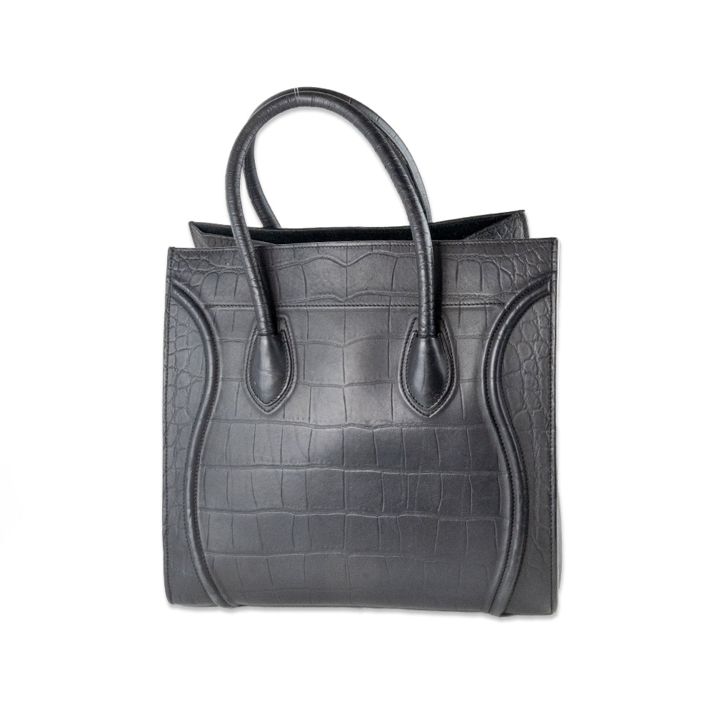 Celine Crocodile Embossed Calfskin Medium Phantom Luggage Black