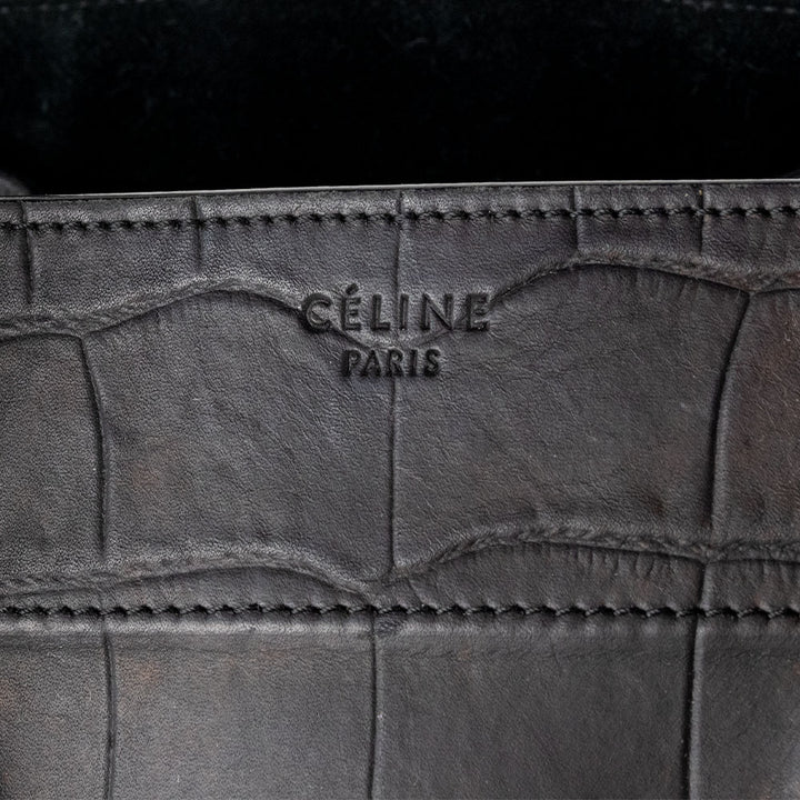 Celine Crocodile Embossed Calfskin Medium Phantom Luggage Black