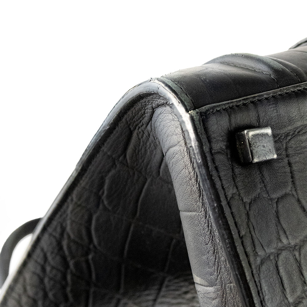 Celine Crocodile Embossed Calfskin Medium Phantom Luggage Black