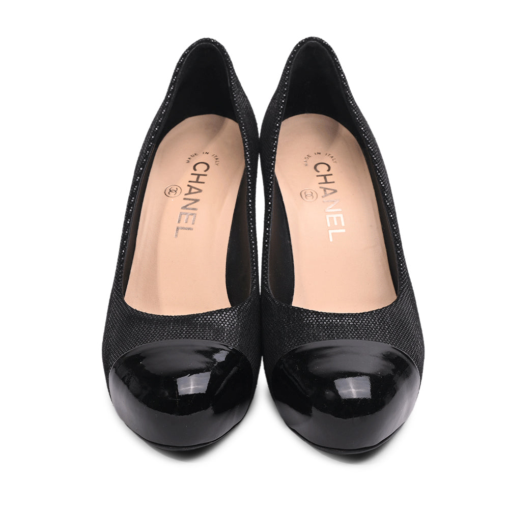 Chanel Black Metallic Cap Toe Pumps