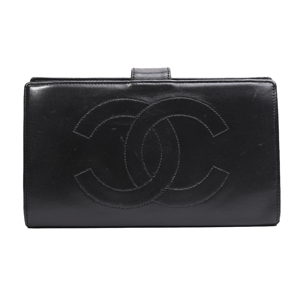 Chanel Vintage Black Leather CC Snap Wallet