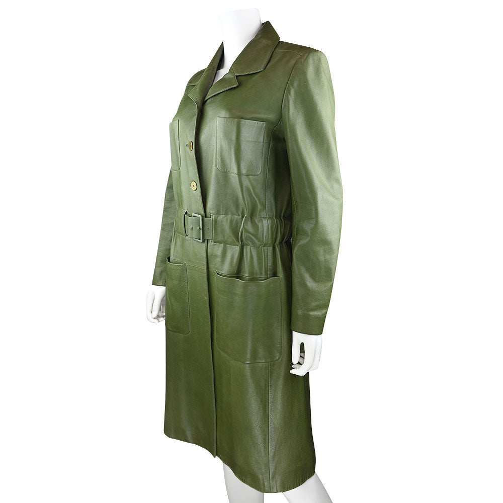 Chanel Vintage Olive Leather Trench Coat